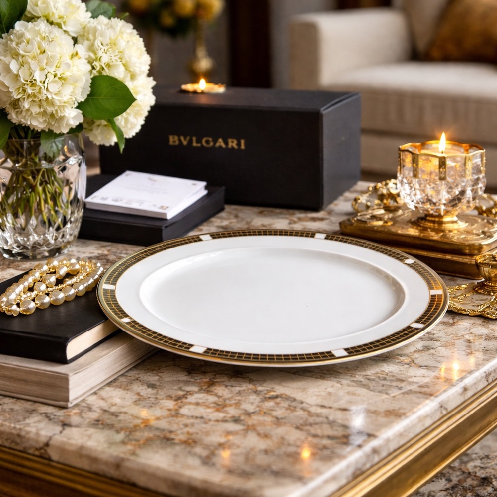NIB ROSENTHAL BVLGARI Quadri Gold Serving Plate | Authentic | Original Box